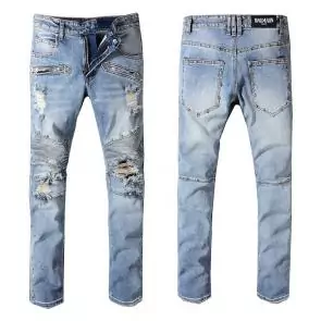 hommes balmain straight biker jeans hiphop pants button blue